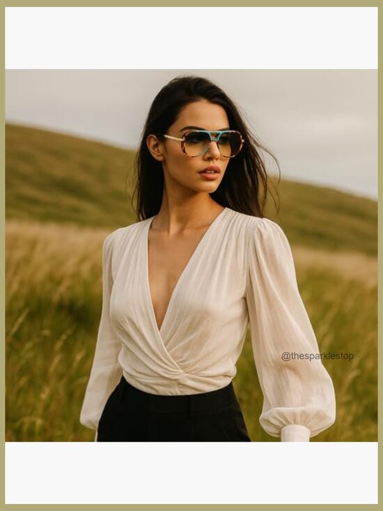 Oversized Pilot Sunglasses Trendy Large Double Beam Fashion Vintage Shades main image 6
